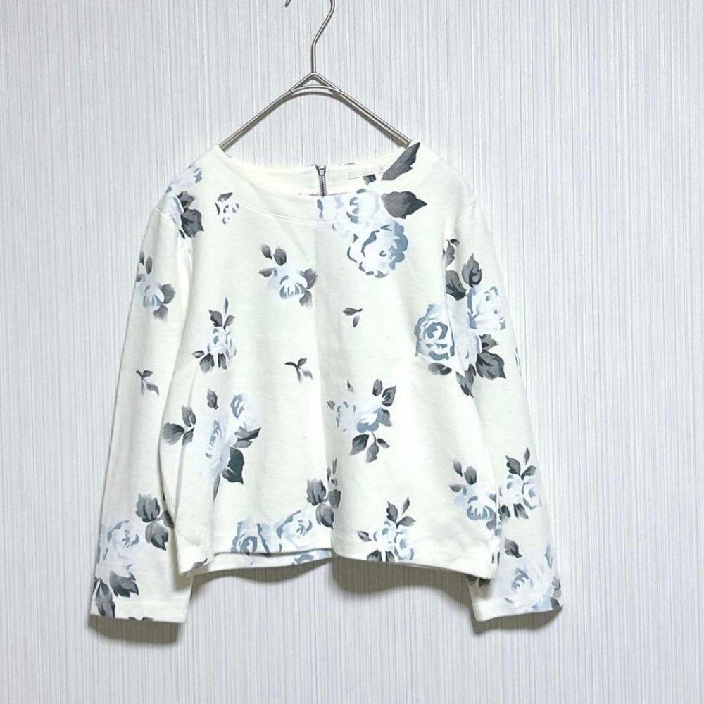 Espie 3/4 Sleeve Cut and Sew Off White M Floral Pattern Rose Short Length